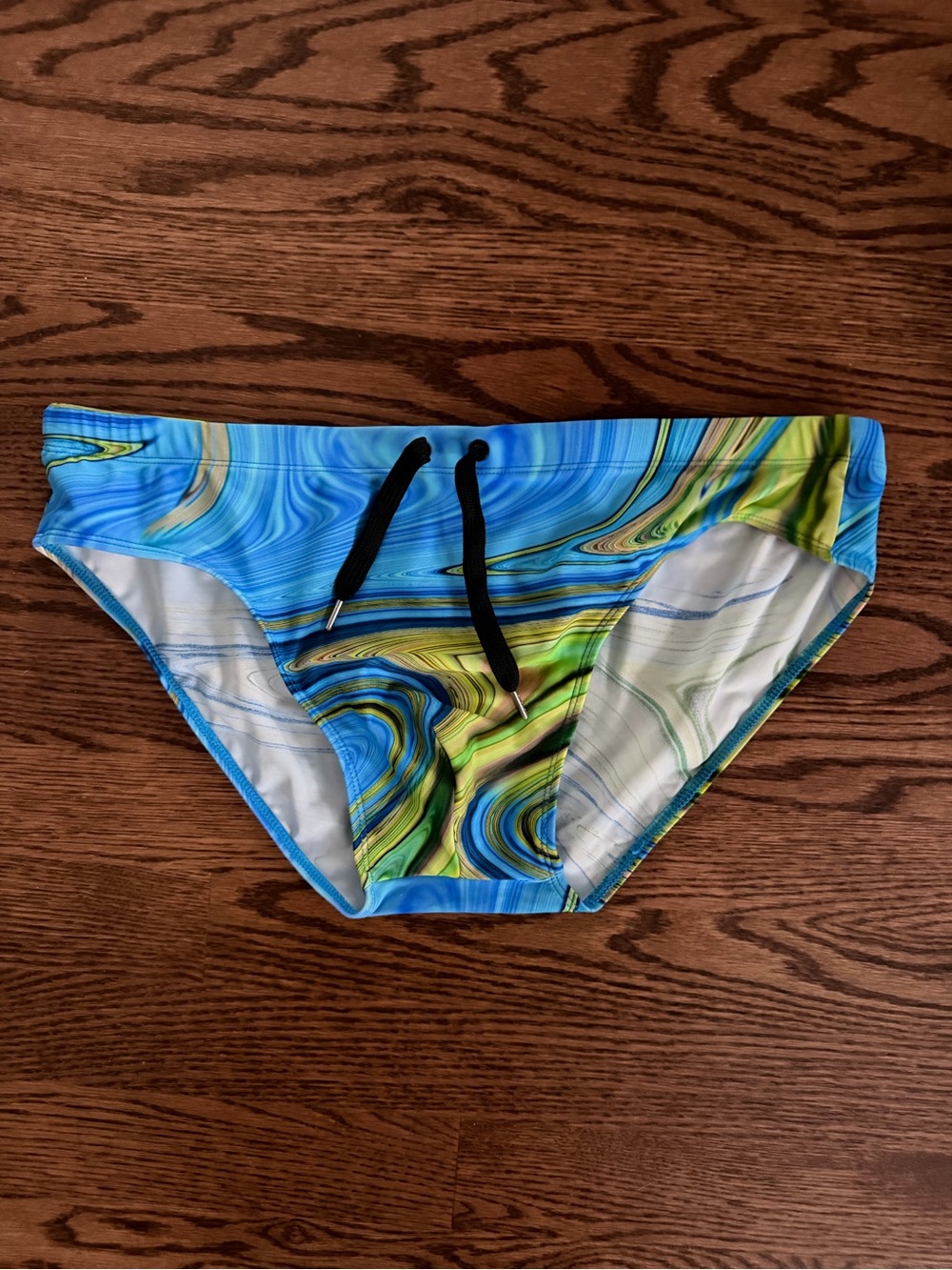 Men's Blue & Green Swim Brief with Drawstring Waist